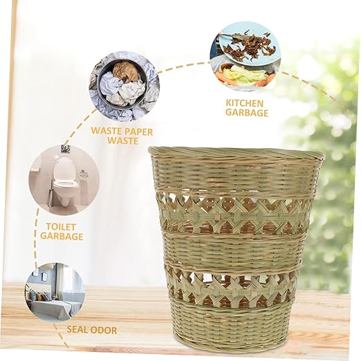 1Pc Hand Woven Trash Can Retro Decorative Wastepaper Basket for Home Storage for Office and More Stylish and Wastebasket