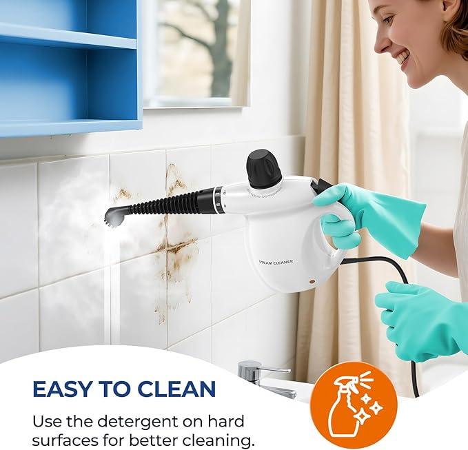 LABIGO Steam Cleaner Pressurized Handheld 13pcs Multi-Purpose Natural Deep Cleaning Steamer Portable Steamer for Cleaning Home Grout Kitchen Car Window Upholstery Bathroom and Clothes White