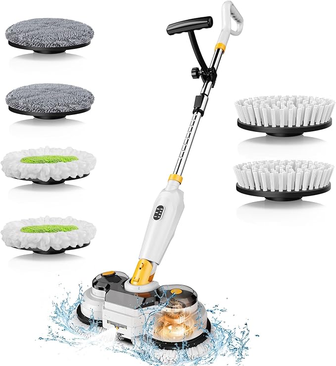 Cordless Electric Mop for Dewalt 20V Battery (NO Battery) 2 in 1 Automatic Spin Mop &amp Electric Floor Scrubber Machine with LED Light &amp Water Spray 800 RPM Rotating Electric Mops for Floor Cl
