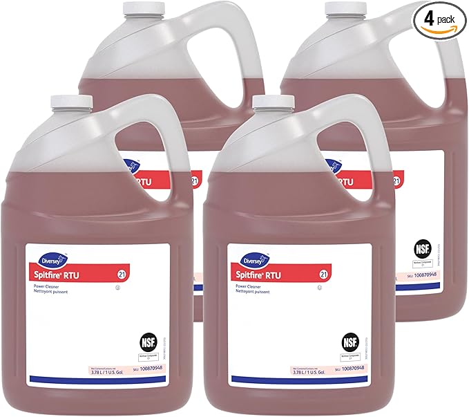 Spitfire Diversey SC 100870948 RTU Liquid Power All-Purpose Cleaner Heavy Duty Degreaser for Shops &amp Kitchens Pine Scent Ready-to-Use Refill 1-Gallon (Pack of 4)