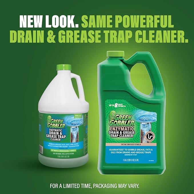 Green Gobbler Enzyme Drain Cleaner | Controls Foul Odors &amp Breaks Down Grease Paper Fat &amp Oil in Sewer Lines Septic Tanks &amp Grease Traps | 1 Gallon