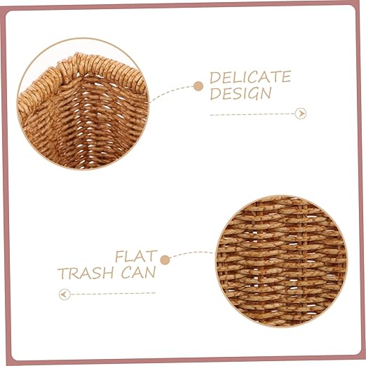 OUNONA Nordic Style Woven Trash Can Space-Saving Garbage Bin for Bathroom Kitchen No Lid Decorative Waste Basket for Home Office Compact Design