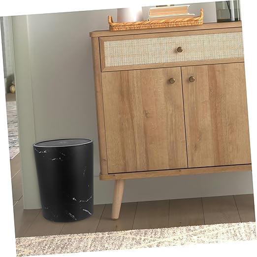 Marble Pattern Bathroom Trash Can with Lid Large Capacity Plastic Waste Bin for Home and Office Round Lift-Top Wastebasket for Kitchen and Bathroom Use