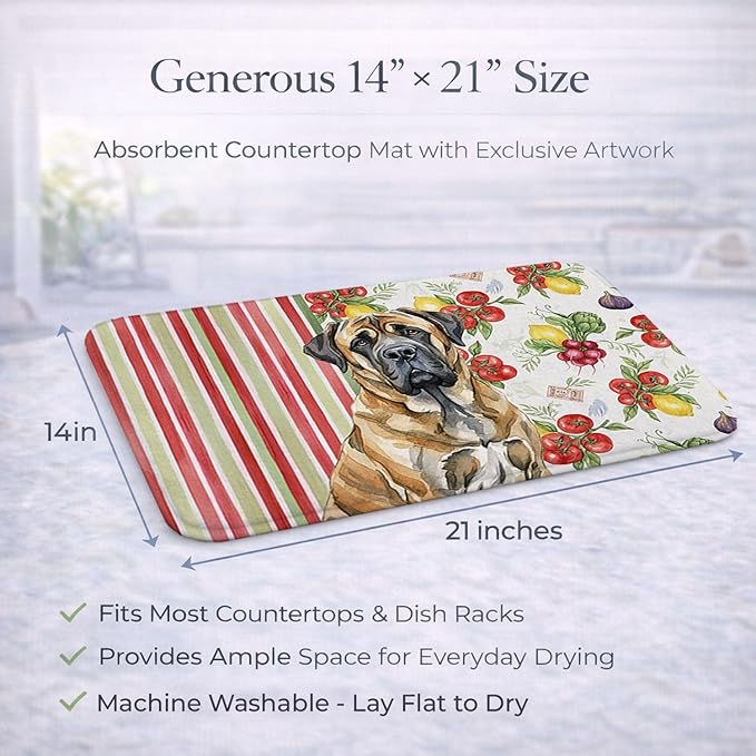 Caroline's Treasures Brindle English Mastiff Vegetables Dish Drying Mat Absorbent Dish Drying Mat Pad for Kitchen Counter Dish Drainer Mat for Countertop 14 x 21 Multicolor