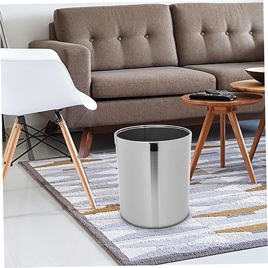 VALICLUD Round Stainless Steel Trash Can Versatile Wastebasket for Bathroom Kitchen and Office Garbage Container with Opening for Convenient Use