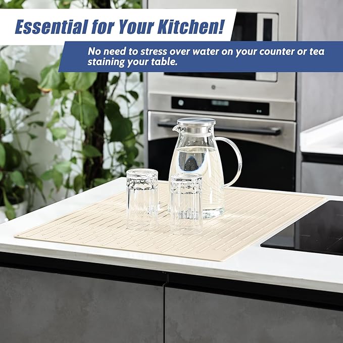 Silicone Dish Drying Mat 20 x 28 Non-Slip Easy Clean Sink Mat Large Heat-Resistant Dish Drainer Mat for Kitchen Counter Sink Refrigerator or Drawer Liner