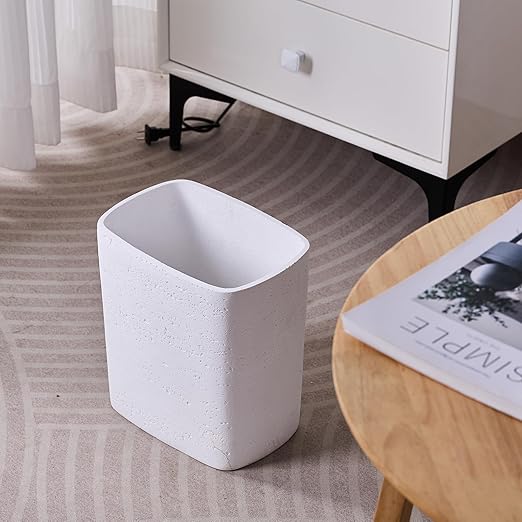 Polytree White Travertine Stone Bathroom Trash Can 1.8 Gallon(7 Liter) Small Kitchen Garbage CanLiving Room Bedroom Trash Can Decor Wastebasket for Home Office