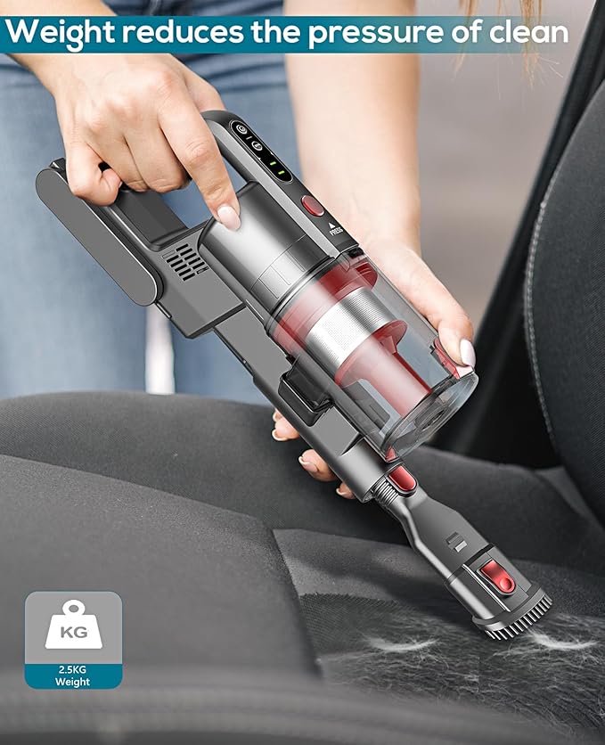 Ljuren Cordless Vacuum Cleaner Modern Stick Vacuum with 35 Mins Detachable Battery 1200ML Dust Cup 2 Adjustable Suction Modes (Peach Red)