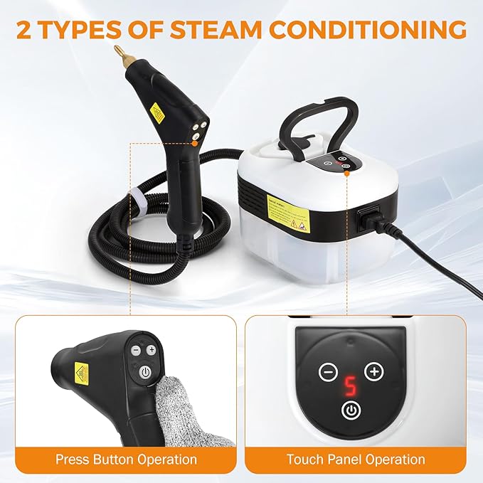 BEAMNOVA Steam Cleaner for Car Detailing 1.2L (41oz) Water Container Handheld Steamer for Cleaning Portable Steam Gun High Pressure Multipurpose Steam Machine White