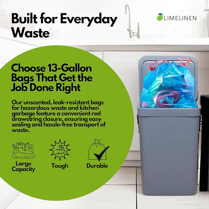 LIMELINEN Blue Recycling trash bags 13 gallon – 1000ct Leak and Odor-Resistant Heavy-Duty Plastic Garbage Bags for Home and Commercial Use