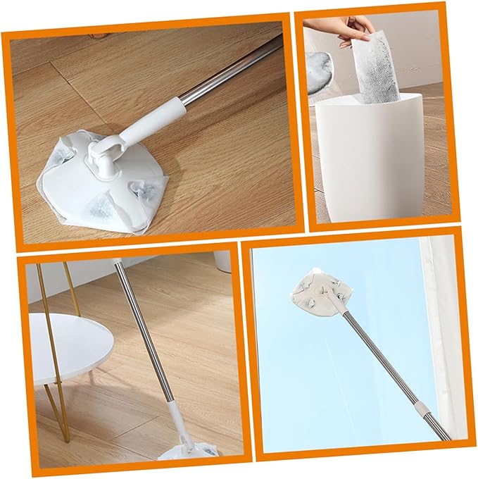Retractable Handle Dust Mop with Rotatable Triangular Microfiber Head No-wash Household Floor Cleaning Mop for Dust Removal Suitable for Hardwood and Tile Surfaces