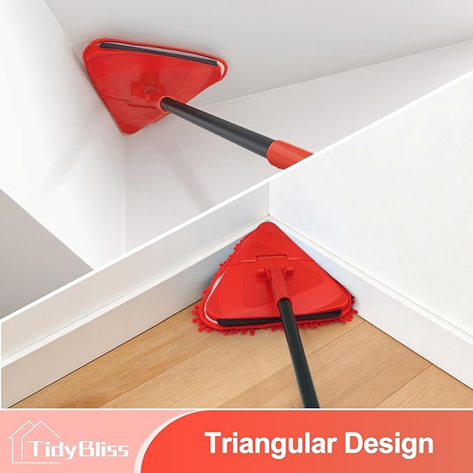 Wall Cleaning Mop with Long Handle 80” Ceiling Duster Scrubber with 360° Swivel Collapsible Head Baseboard Cleaner Tool with 3 Chenille and 3 Microfiber Pads for Windows Floor (Red)