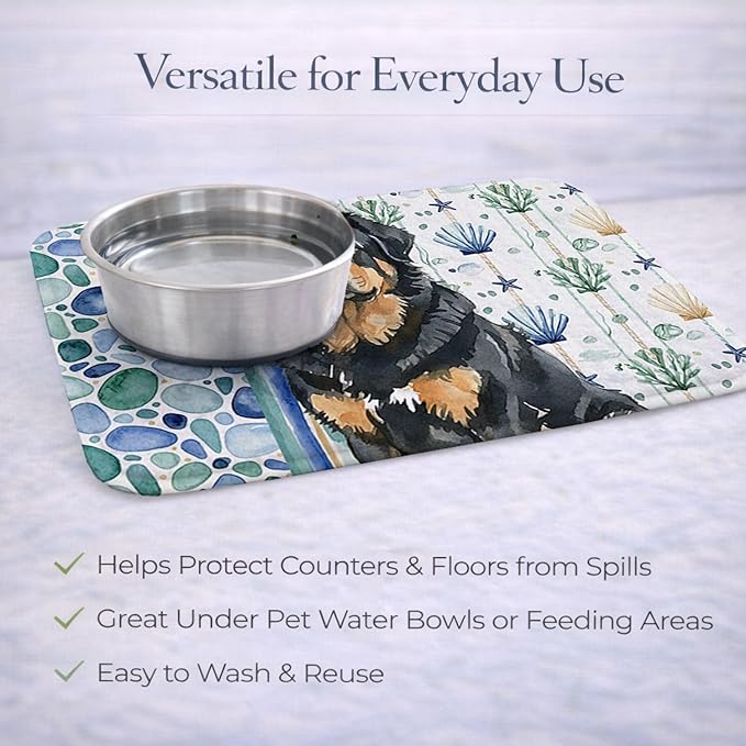 Caroline's Treasures Black and Tan Tibetan Mastiff Coastal Sea Glass Dish Drying Mat Absorbent Dish Drying Mat Pad for Kitchen Counter Dish Drainer Mat for Countertop 14 x 21 Multicolor