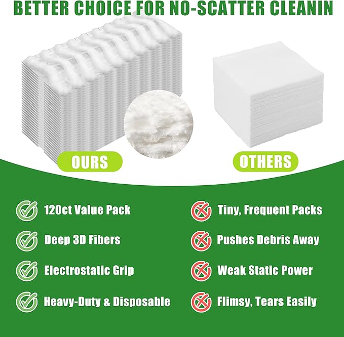 120ct Dry Sweeping Cloths Refills for Swiffer Sweeper Mop + Deluxe Heavy Duty Dry Sweeping Cloths Disposable Microfiber Duster Mop Pads for Cleaning Hardwood Floor Dust and Pet Hair