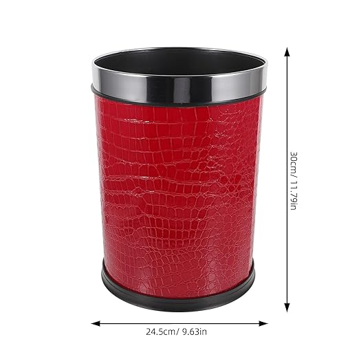 Trash Can with 12L Capacity Red Embossed Pattern Garbage Bin with Stainless Steel Ring Single-Layer Rubbish Bin for Hotel Rooms Bedrooms and Office Wastebasket