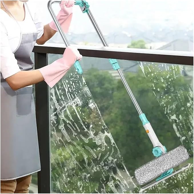 Compatible For Extendable Window Glass Cleaning Household Tool Building Retractable Pole Washing Brush Dry Wet Scraper Wiper