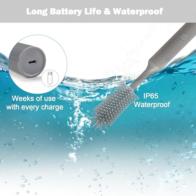 Electric Baby Bottle Brush Set with Rechargeable Electric Bottle Brush Cleaner and Replaceable Silicone Bottle Brushes and Straw Brush Cleaner Waterproof Multi-Purpose Cleaning Brush（Grey）