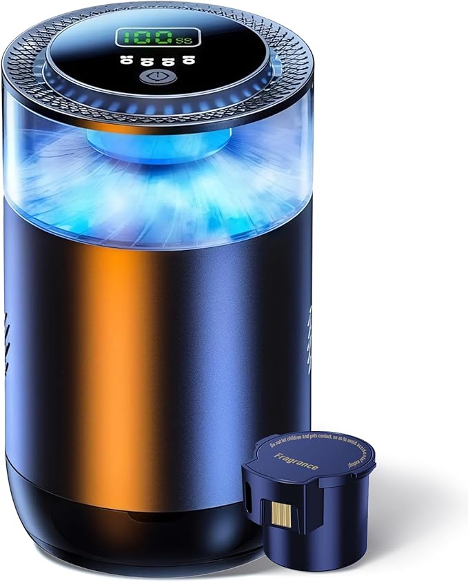 KOSHA Automobile Aroma Diffuser with Colorful Running Lights 3 Mode Settings 900mAh Essential Oil Display Non-Slip Lasts 2000 Refills Air Freshener for Car &amp Home (Secret Sea)