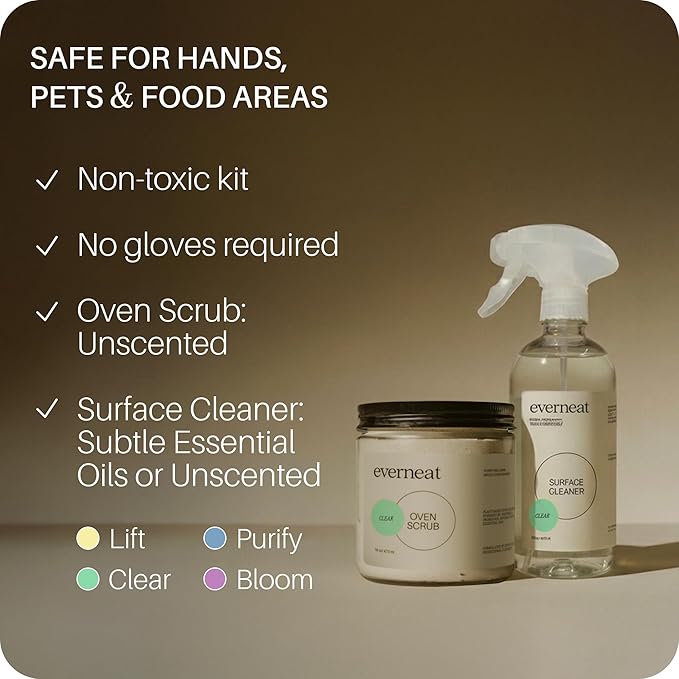 Everneat Oven Cleaning Kit: Natural Oven Cleaner and Kitchen Cleaner | Heavy Duty | Grill Stovetop Rack | Fume-free | Non-toxic | Safe to Clean All Ovens (Unscented) | Refillable Glass Jar &amp Bot