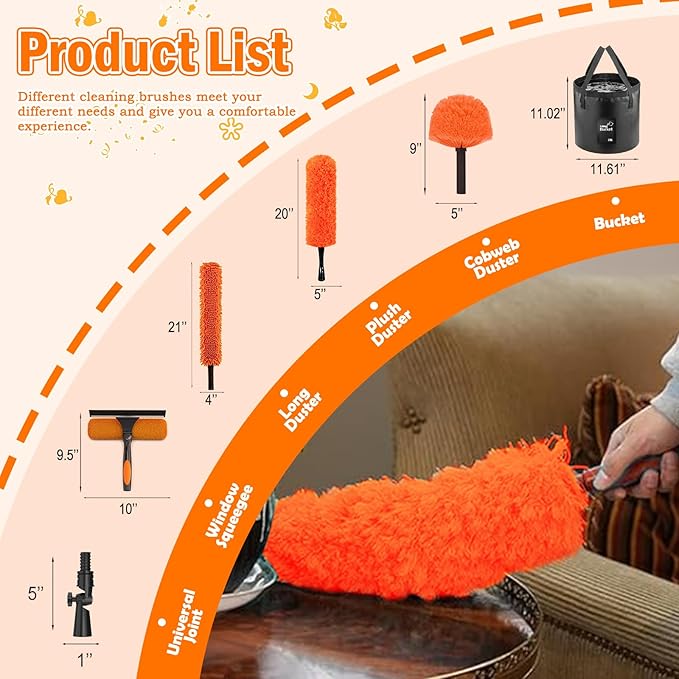 30FT High Reach Duster Cleaning Kit with Extension Pole High Ceiling Fan Cleaner Duster Tool for Fan Blades Window Washing Kit with Microfiber Feather Duster &amp Window Squeegee &amp Bucket