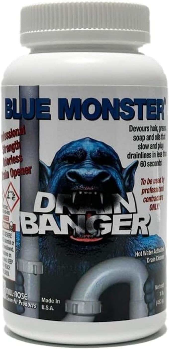 Drain Banger Drain Cleaner – Professional Hot Water Activated Formula – Devours Hair Grease Soap &amp Oils in Under 60 Seconds – Odorless &amp Septic-Safe – Pack of 4 (1 lb Bottles)
