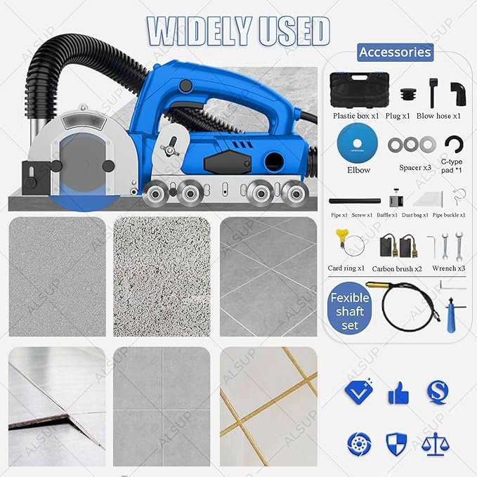 1200W Electric Grout Cleaning Tool 9000RPM Home Tile Gap Cleaner with Self-Vacuuming for Kitchen Bathroom DIY Regrouting &amp Old Grout Removal