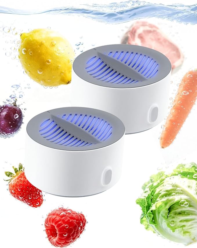 Fruit and Vegetable Washing Machine 3-Minute Clean Electrolysis Purifier Technology IPX7 Waterproof Magnetic Charging Portable Food Purifier for Veggies Seafood and Meat (2PCS)