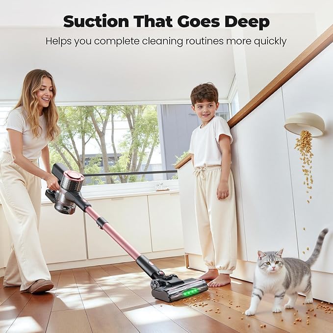 Cordless Vacuum Cleaner Powerful Lightweight Stick Vacuum with Self-Standing Anti-Tangle 8-in-1 Rechargeable Vacuum Cleaners for Home Hardwood Floors Carpet Pet Hair