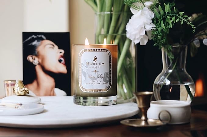 HARLEM CANDLE CO. Lady Day - Luxury Scented Soy Candle 11 oz - 80-Hour Burn Time | Gardenia Jasmine Lush Green Leaves Neroli Blossom and Coconut Milk | Scented Candles for Home