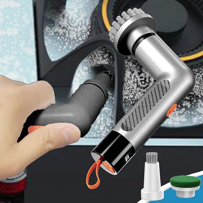Cordless Cleaning Brush Scrubber Waterproof Bathroom Cleaner with 4 Replaceable Heads White - Powerful Motor Adjustable Speeds Ideal for Tile and Grout (Black)