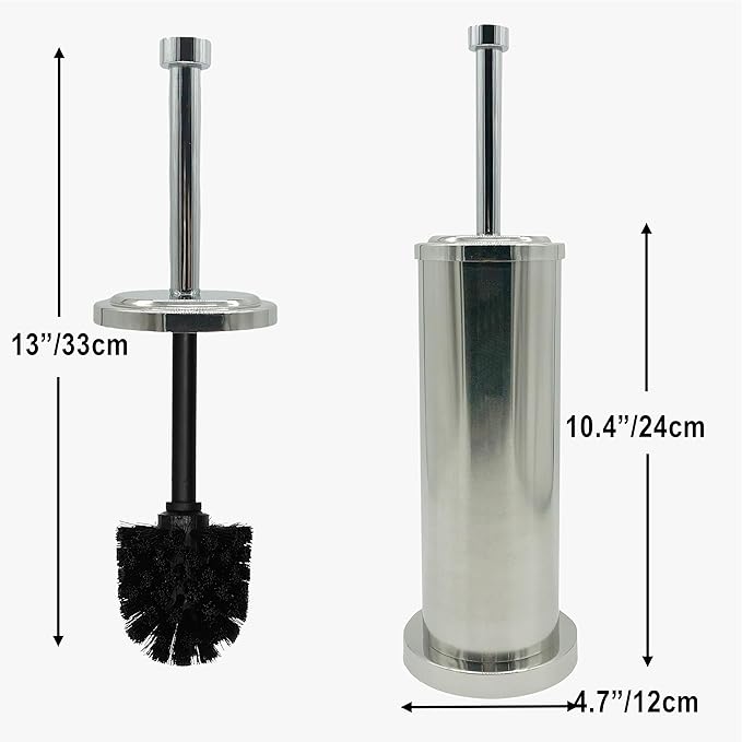 Silver Chrome Toilet Bowl Brush with Holder with Removable Plastic Liner Durable Bathroom Cleaning Tool Bathroom Cleaner Brush for Efficient Cleaning and Hygiene