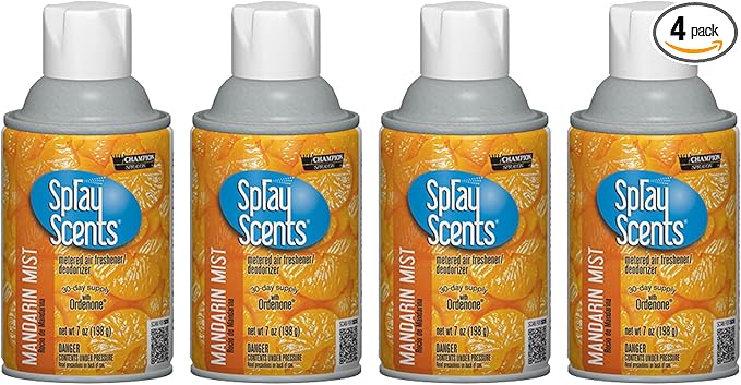 Champion Sprayon SprayScents Metered Air Freshener Refill 7 oz Odor Control Fragrance Mandarin Mist (4 Pack)