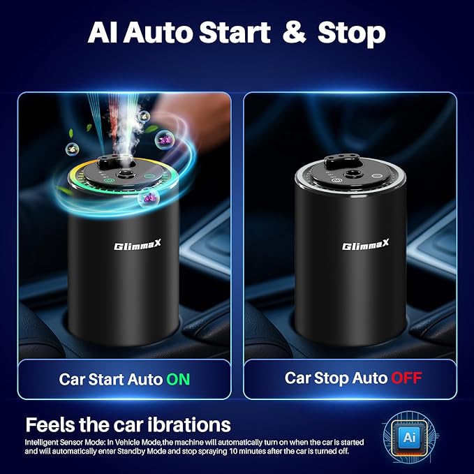 Smart Car Air Freshener Diffuser with Starry Sky Projection and 50ml Perfume Auto On/Off Intelligent 3 Adjustable Spray Modes Rechargeable Car Aroma Diffuser Cologne