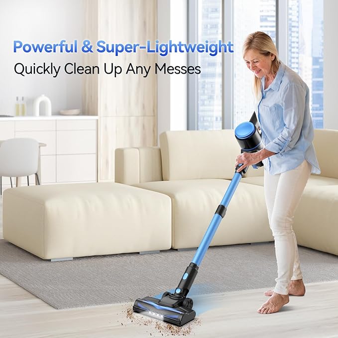 N8 Cordless Vacuum CleanerLightweight Stick Vacuum with Powerful Suction2200mAh Battery40 Mins RuntimeSelf-Standing Rechargeable Vacuum Cleaners for Home Hardwood Floor Carpet Pet Hair (Navy)