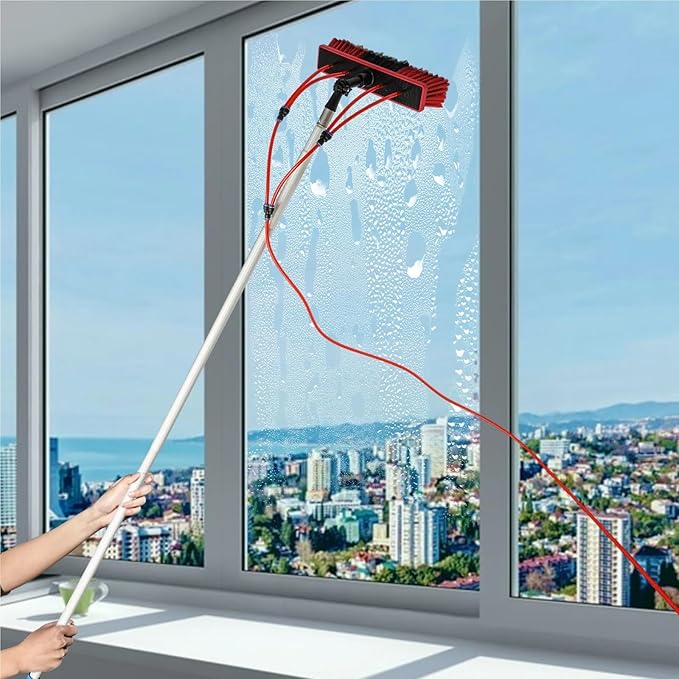 Solar Panel Cleaning Brush Window Cleaning Washer Pole Cleaner Set 3 In 1 Retractable 5 Meters OutdoorWater Fed Pole