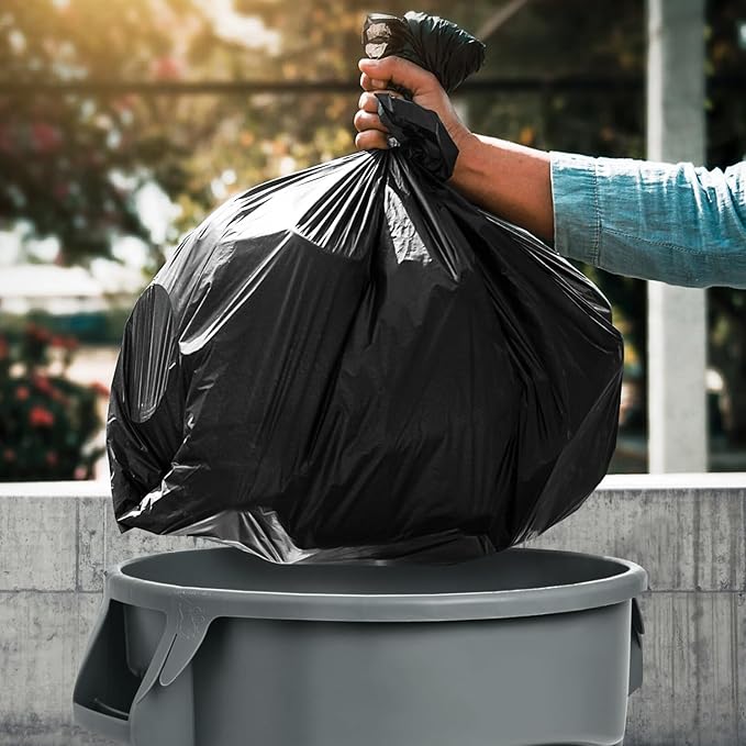 (Pack of 100) Plexon Black Trash Bags - 55 Gallon 2 Mil 36” x 50” - Heavy Duty Round and Square 32-55 Gallon Trash Cans Large Durable Garbage Trash Can Liners