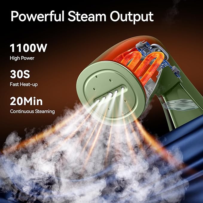 HiLIFE Steamer for Clothes Portable Handheld Design 240ml Big Capacity 700W Strong Penetrating Steam Removes Wrinkle for Home Office and Travel(ONLY FOR 120V) (Olive Green)