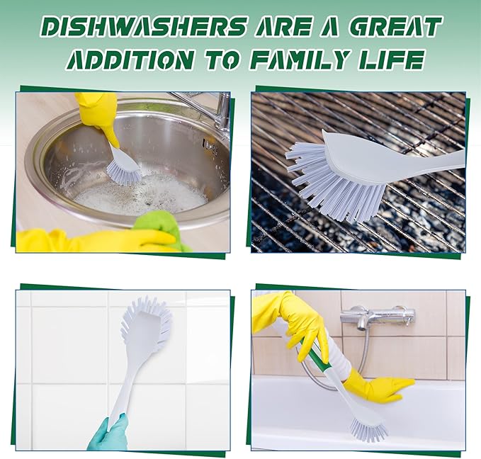 Hsei 20 Pcs Green Kitchen Scrub Dish Brush Bulk with 11 Inch Anti Slip Handle Cleaning Dish Scrubber with Stiff Bristles Washing Scrub Brushes for Housekeeping for Pots and Pans Kitchen Sink