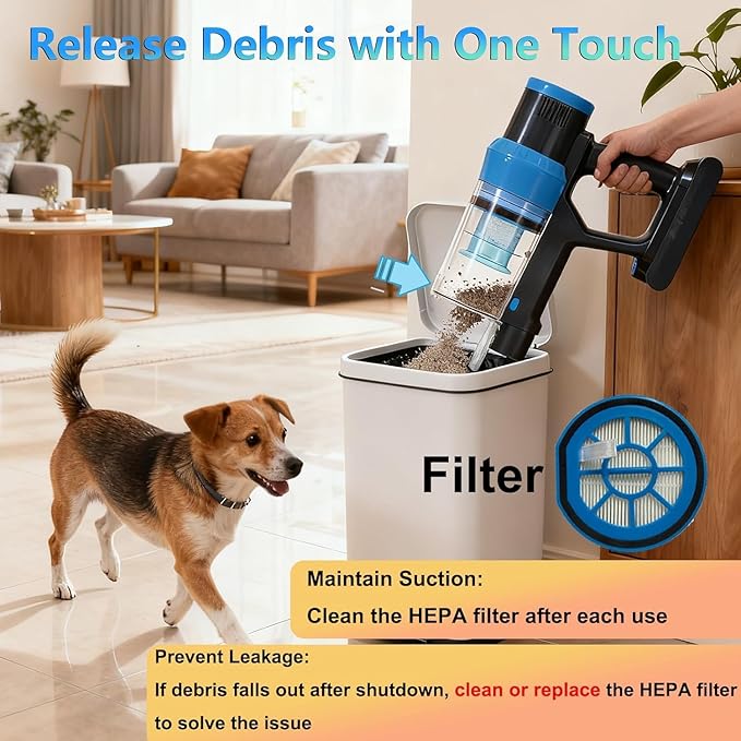 Cordless Stick Vacuum Cleaner: Max 400W &amp 48kPa Suction with 65Min Runtime Self-Standing with Green Light &amp Anti-Tangle Brush Rechargeable for Hardwood Floors Carpet and Pet Hair