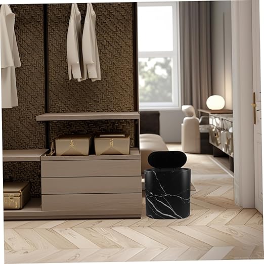 Marble Bathroom Accessory Small Plastic Wastebasket Kitchen Bedroom Decor Living Trash Can