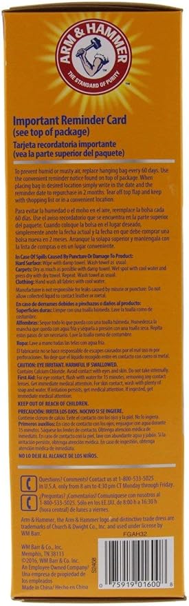 Arm &amp Hammer Moisture Absorber &amp Odor Eliminator 16oz Hanging Bag 4 Pack (8 Bags Total) Eliminates Musty Odors &amp Freshens Air for Closets Laundry Rooms Mud Rooms