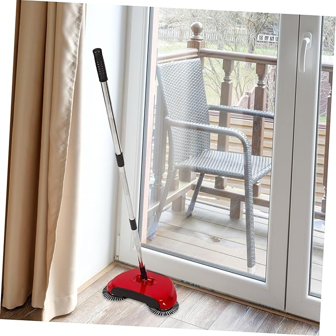 Hand Push Floor Sweeper Dustpan and Trash Bin 360° Rotating Cleaning Mop for Multi-Surface Use Random Color