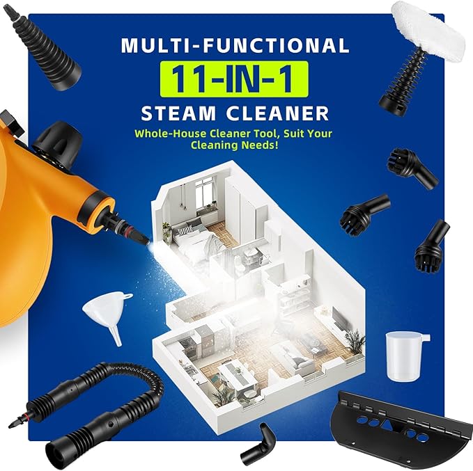 Handheld Pressurized Multi-Surface Steam Cleaner Ease of Cleaning 100% Chemical-Free Steam Cleaner for Home with 11pcs Accessories Portable Steamer for Deep Cleaning Tile Grout Window CouchCar
