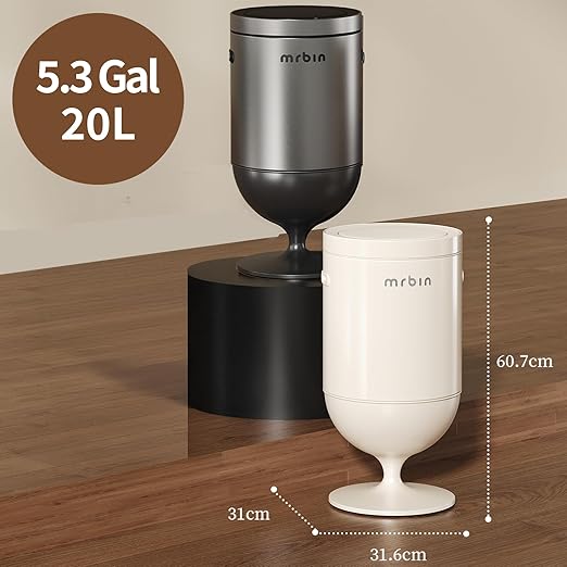Mrbin Stainless Steel Motion Sensor Trash Can with Lid 5.3 Gallon Wine Glass Shaped Automatic Waste Basket Touchless Smart Round Tall Garbage with High Leg for Office Bedroom Kitchen Eclipse Grey