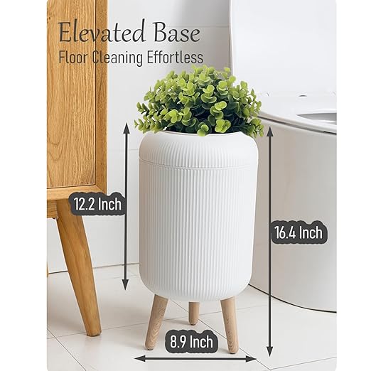 Yatmung Bathroom Trash Can with Lid - Small Bathroom Garbage Can - Bedroom Office Living Room Entryways - Disguised Decorative Trash Bin (Faux Plant) - Plastic Hidden Waste Basket - 2.7 Gal White