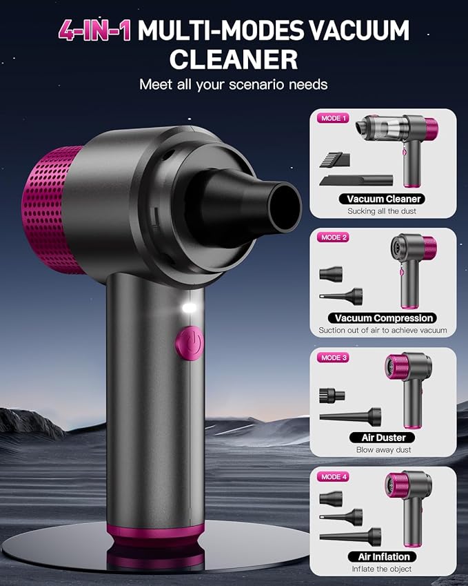 EYYA Handheld Cordless Car Vacuum Cleaner 4-in-1 Portable Mini Car Vacuum Cleaner 15000PA High Power &amp Air Duster with LED Light for Home Office