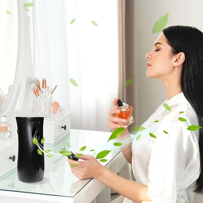 2 Pcs Automatic Air Freshener Spray DispenserFree Standing or Wall MountedAutomatic Fragrance Dispenser for Standing Aerosol Sprayer for Hotel Office Living Room Bathroom Commercial Place (Black)
