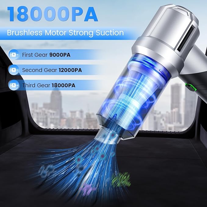 Car Vacuum Portable Cordless with 18000PA Super Suction 4 in 1 Portable Air Blower/Car Vacuum 90°Foldable Handheld Rechargeable Brushless Motor Gifts for Valentine's Day for Home PC