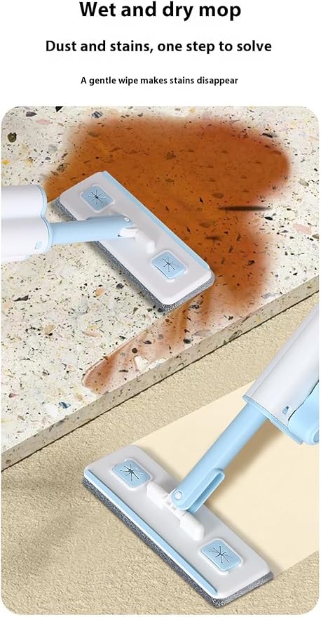 Hands-Free Mini Mop for Home CleaningWet/Dry Use Effortless Cleaning  for Kitchen/Living Room/Sofa/Bathroom/Vehicle Windows/Glass/Tight Corners  5 Microfiber Pads + 1 Squeeze Handle (Blue)