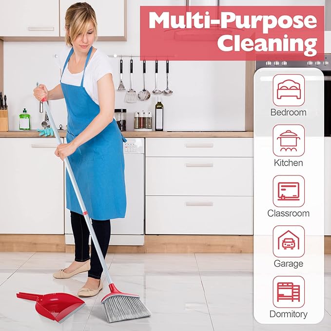 3 Pcs Broom and Dustpan Set 54 Inch Indoor Broom with Dust Pan Combo Set for Home Angle Broom and Dust Pan Kitchen Broom for Floor Cleaning